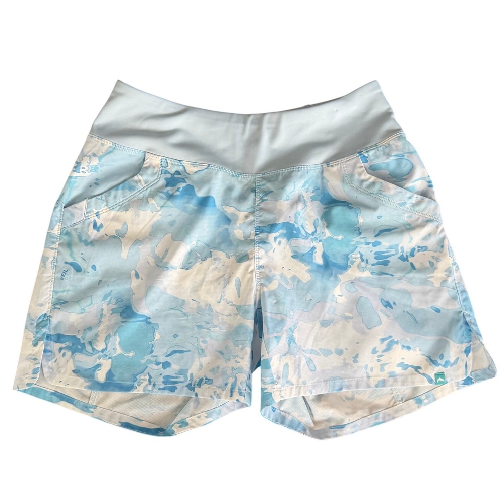 Simms Fishing Veil Camo Athletic Shorts Womens Size S Blue White Outdoors Active